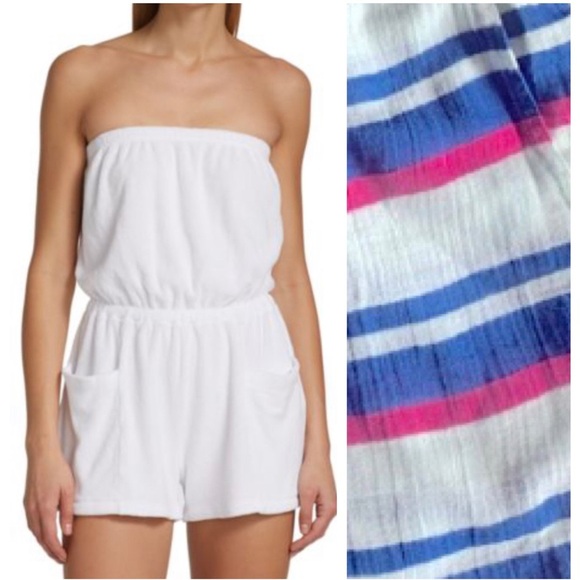 NWT RED SAKS FIFTH AVENUE Striped Strapless Romper - Picture 1 of 9